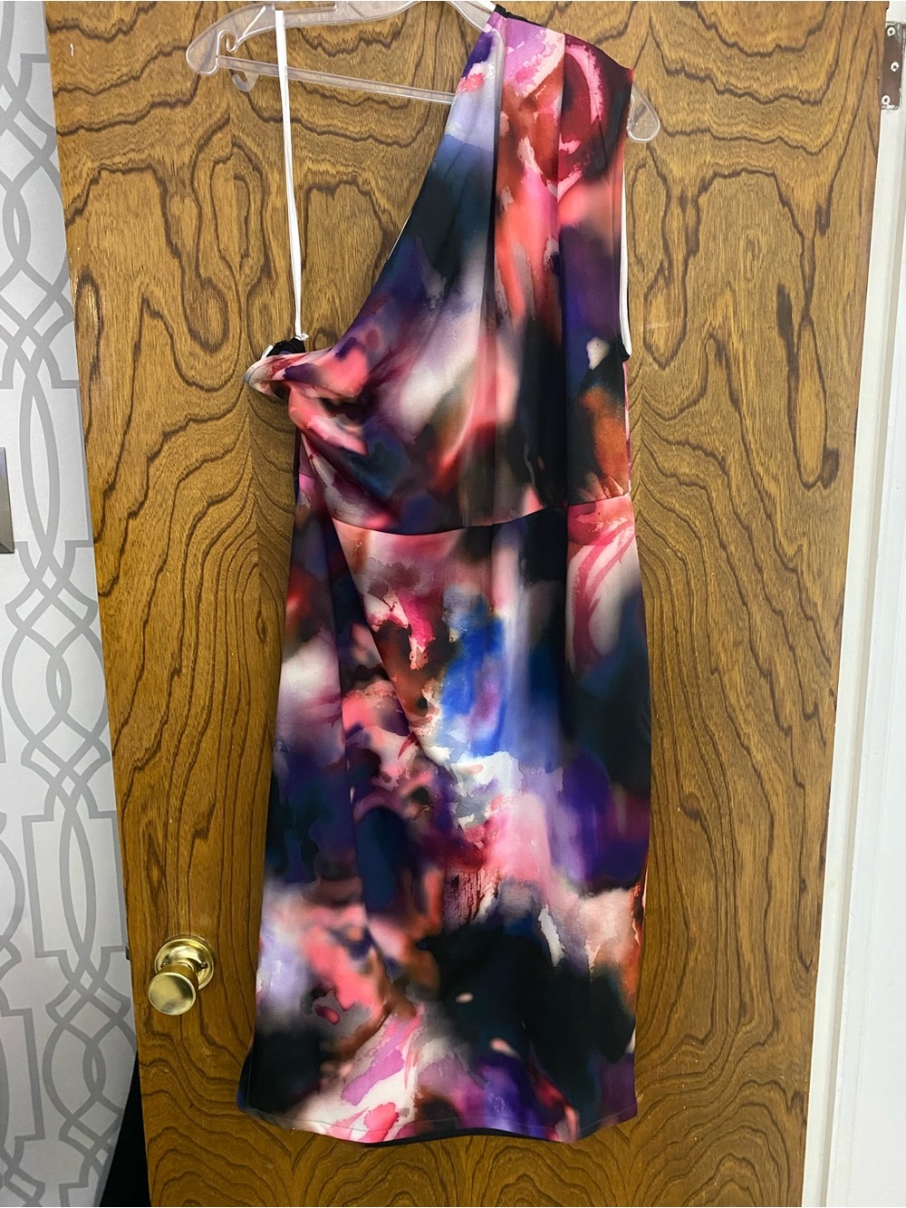 ASOS One-Shoulder Multicolor Abstract Print Dress